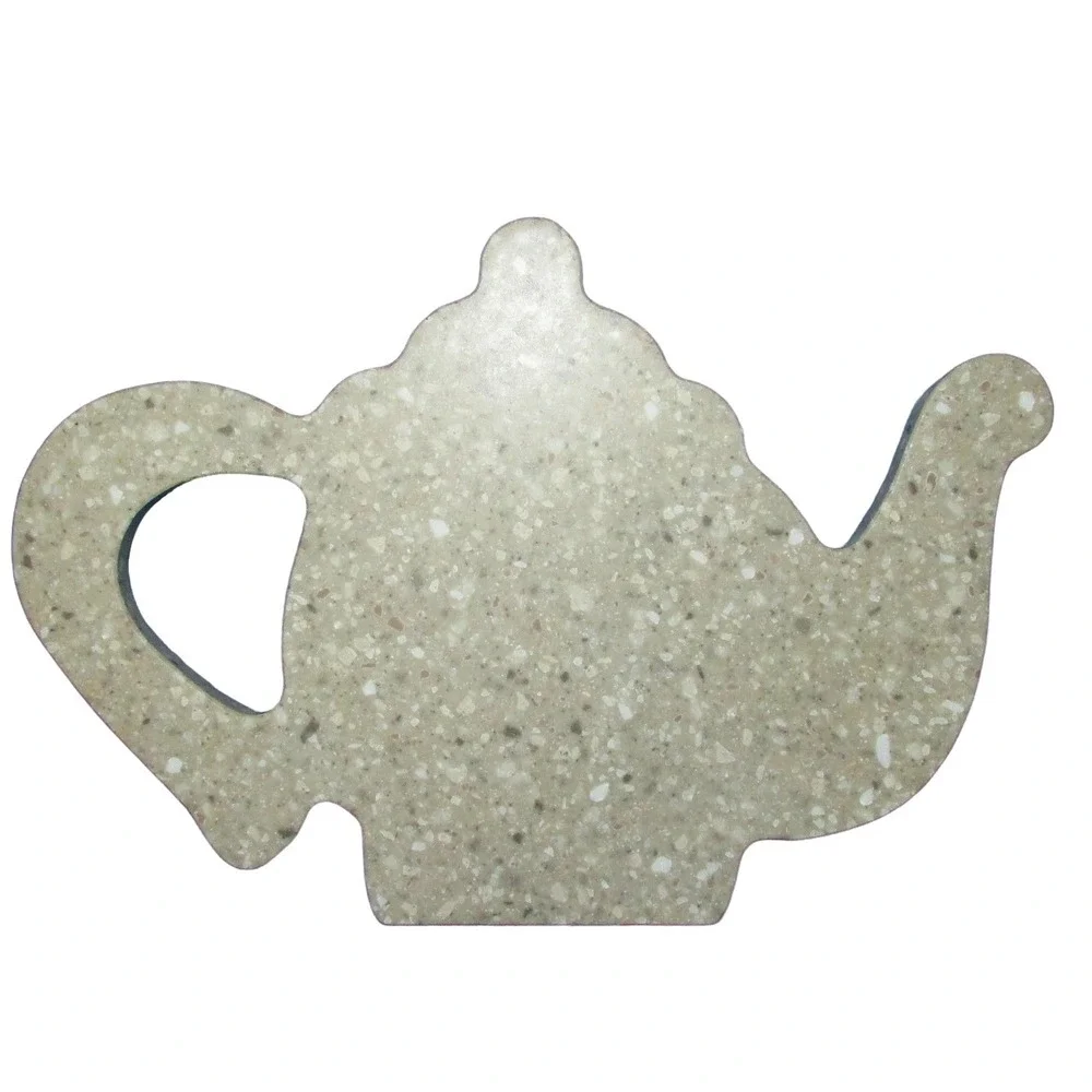 Teapot shaped trivet cheese plate cutting board decor faux stone granite look